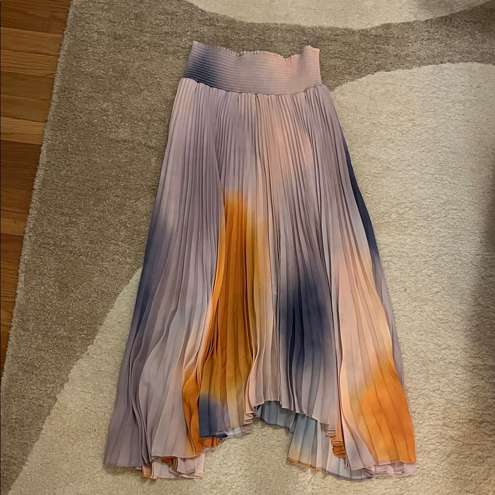 ALC Pleated Ombre Midi Skirt in Lavender with Orange Accent